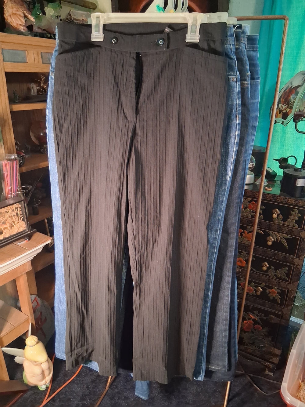 Investments Black Pinstripe Straight-Leg Women's Pants